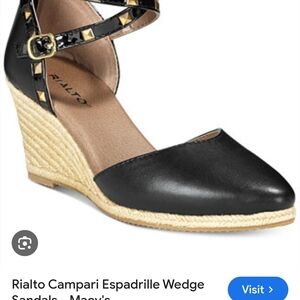 Rialto Campari Espadrille Wedge Sandals With Gold Accents -New With Box
